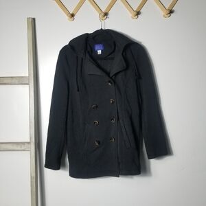 SIMPLY STYLED WOMEN'S BLACK DOUBLE-BREASTED FLEECE COAT SIZE MEDIUM